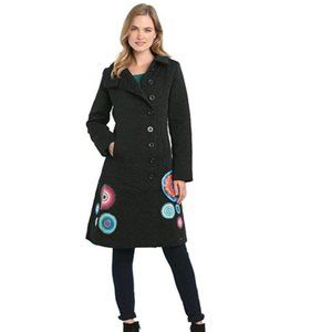 Desigual Elizabeth Jacquard Midi Trench Coat Black Size 36 (US 2 - xs)